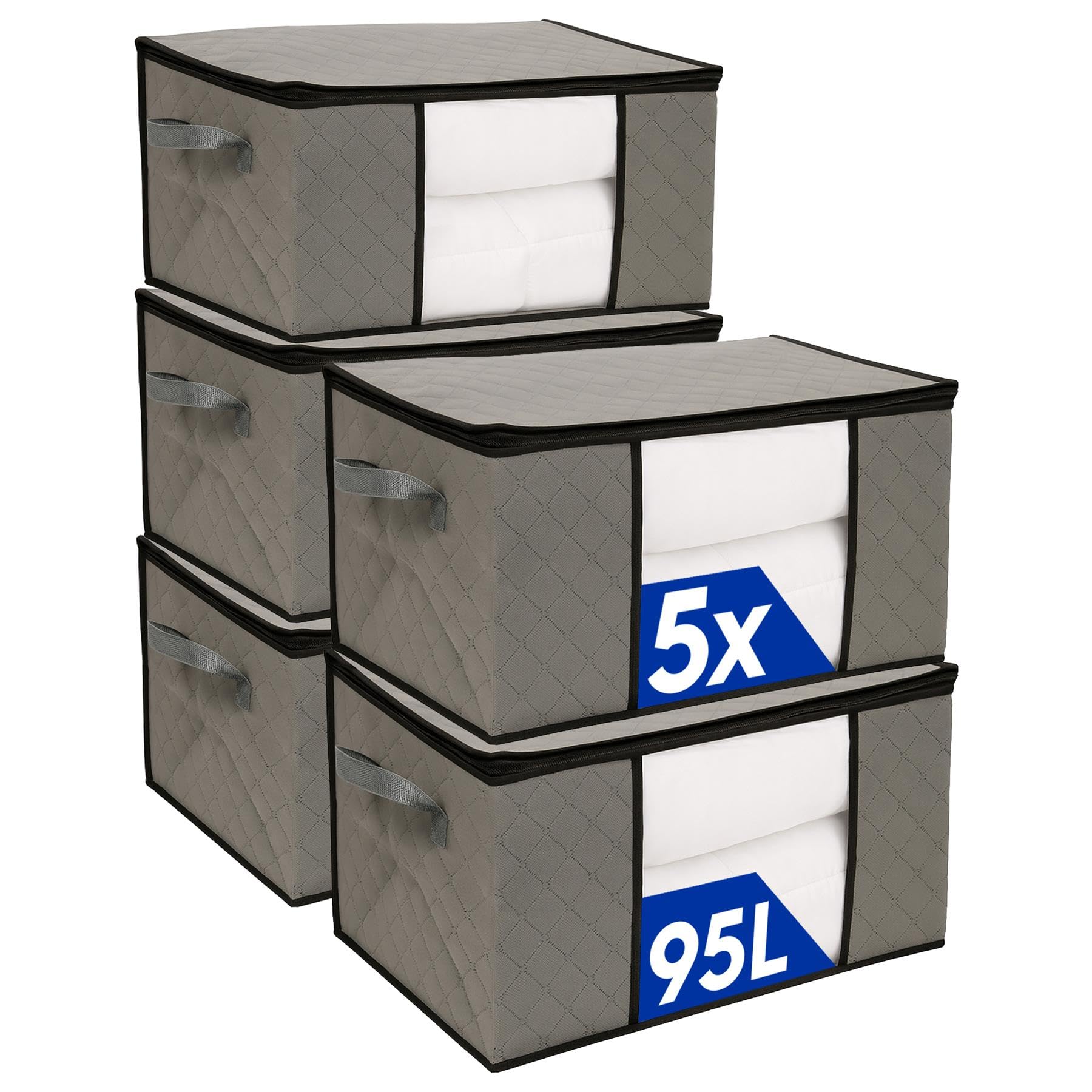 Clothes Storage Bags with Lid - 95 Litre - Grey - Pack of 5