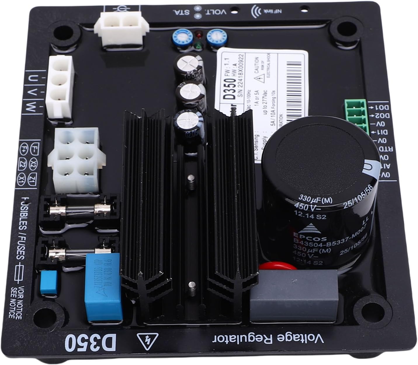 JTLB D350 AVR Voltage Regulator, Automatic Brushless Derv Generator Stabilizer with Iron Aluminum, Plastic, for Compact Size and Lightweight Installation