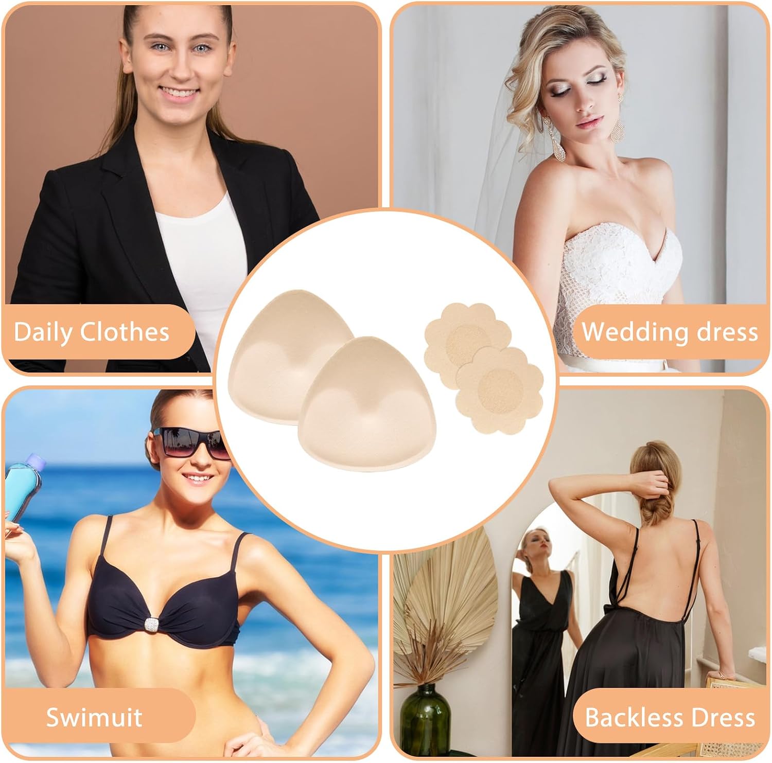 WLLHYF Bra Pads Inserts, 2 Pairs Reusable Triangle Sports Bra Insert with 10 Pcs Nipple Covers Push Up Removable Bras Inserts Enhancers for Women Sports Bras A/B/C/D Cup