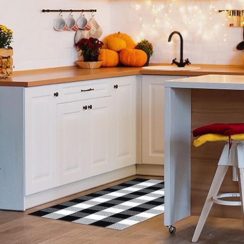 Miniatura 9 de Buffalo - Tapete a cuadros para exteriores para puerta delantera, 23.6 x 51.2 pulgadas, color negro y blanco, tapete lavable para puerta de otoño,