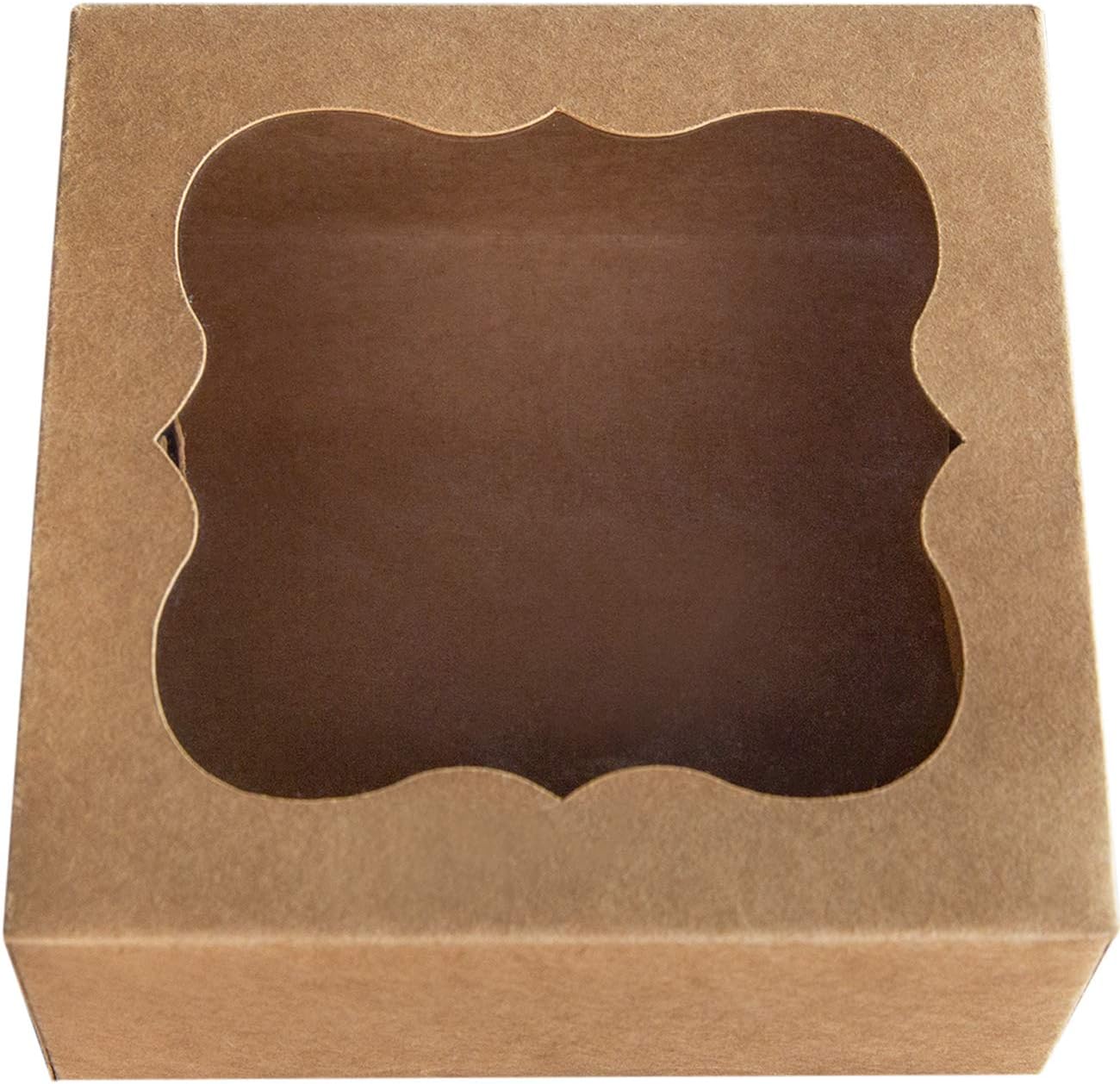 ONE MORE 6"x6"x3"Brown Bakery Boxes with pvc Window for Pie and Cookies Boxes Small Natural Kraft Paper Box 6x6x3inch,Pack of 12