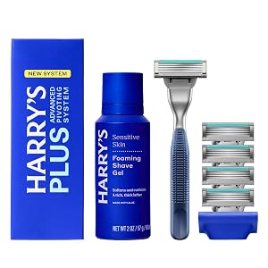 HARRYS PLUS Shaving Kit for Men - Premium Handle 5 Razor Blade Cartridges 2 oz Foaming Shave Gel