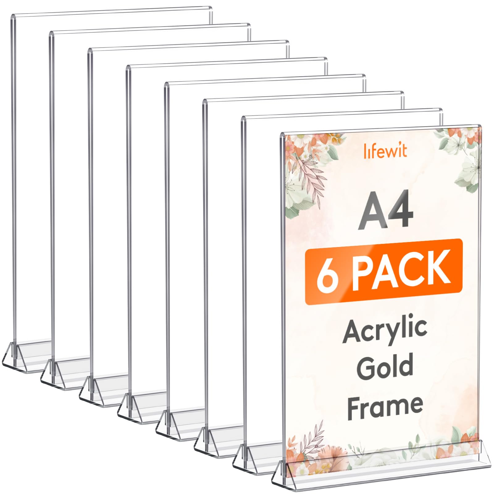 Lifewit Lot De 6 Porte-affiches En Acrylique A4, Support Transparent En Forme De L, Cadre Photo En Plastique, Affichage De Menu Pour Réception, Bureau, Magasin, Restaurant, Hôtel