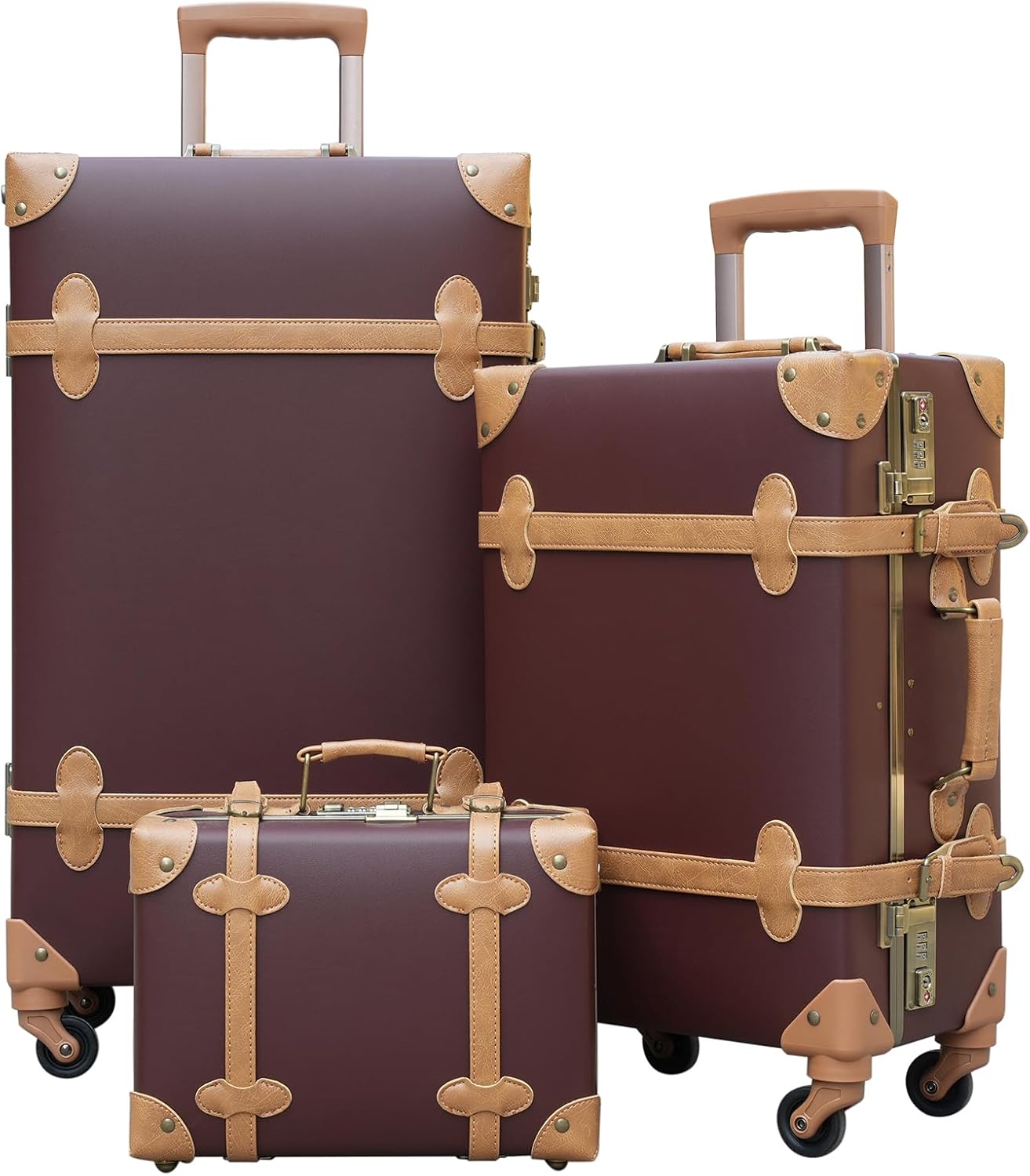 urecity Vintage Luggage Sets of 3 Piece - Hardside Lightweight Spinner Suitcases - Retro Travel Set includes Under Seat Train Case, 26"+20"+12" (Elegant Pink)