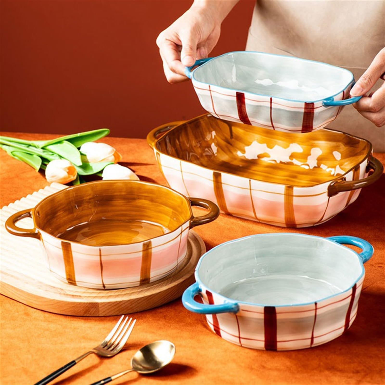 Zastawa stołowa,Pieczenie Naczynia do zapiekania na zapiekanki 560 ml ceramiczne naczynie do pieczenia o dużej pojemności pieczenie w domu miska do ryżu miska sałatkowa talerz zupy naczynie do zapieka
