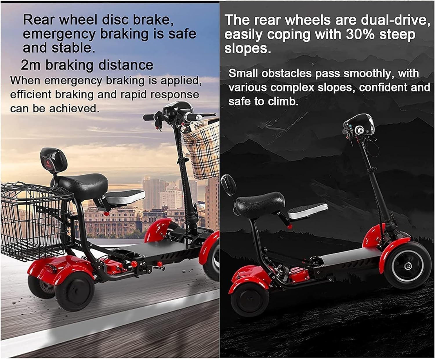 Scooter de Movilidad de 4 Ruedas, Por Scooter Motorizado Compacto, Scooter de Movilidad Plegable, para Adultos y Personas Mayores con Discapacidad 3,10.4Ah