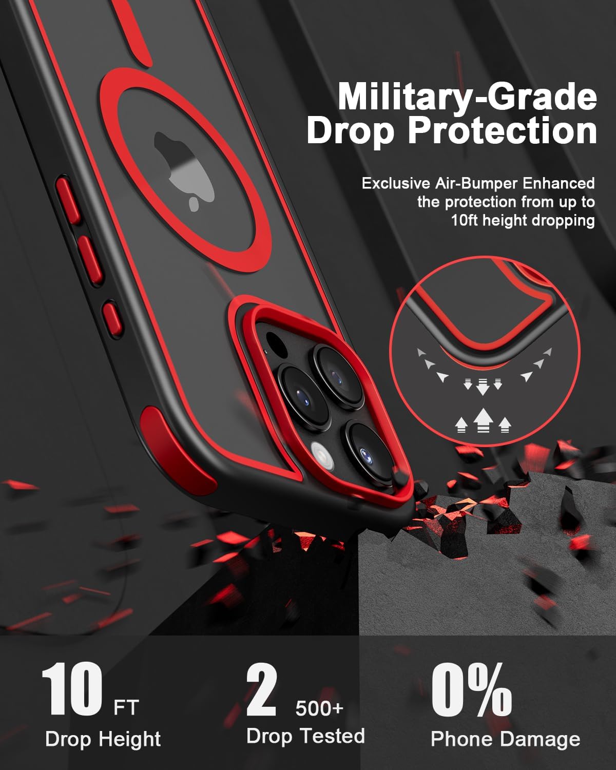 Mobnano for iPhone 16 Pro Max Case, Compatible with MagSafe, Crystal Clear Case with Magnetic Ring, Multicolor Protective Shockproof Bumpers, Not Yellowing Slim Cover for Men Women - Black/Red - Image 3