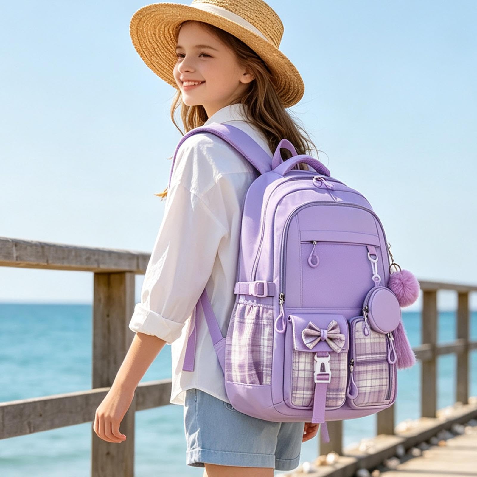 Generico Zaino Ragazze 3 Pezzi Zainetto con, Portapranzo e Astuccio | Zaino Scolastico Ergonomico Per Ragazze Per Borraccia, Libri Di , Gita Del Weekend, Viaggio Ed Esplorazione All'Aperto
