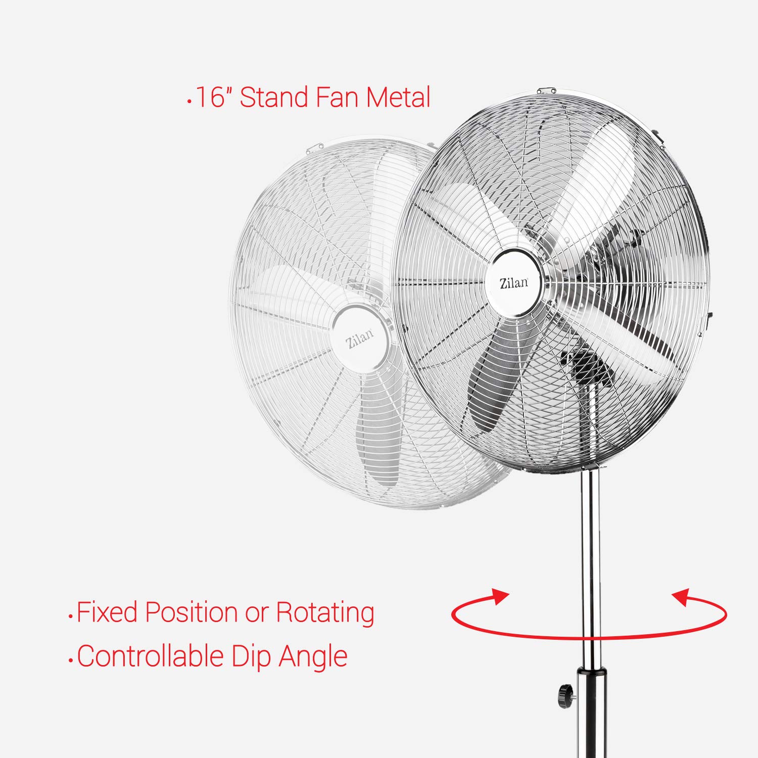 Zilan ventilateur sur pied 65 W - Très silencieux - Économie d'énergie - 3 niveaux de débit d'air élevé - Oscillant à 90° - Réglable en hauteur - Ventilateur mobile Zilan ventilateur sur pied 65 W - Très silencieux - Économie d'énergie - 3 niveaux de débit d'air élevé - Oscillant à 90° - Réglable en hauteur - Ventilateur mobile