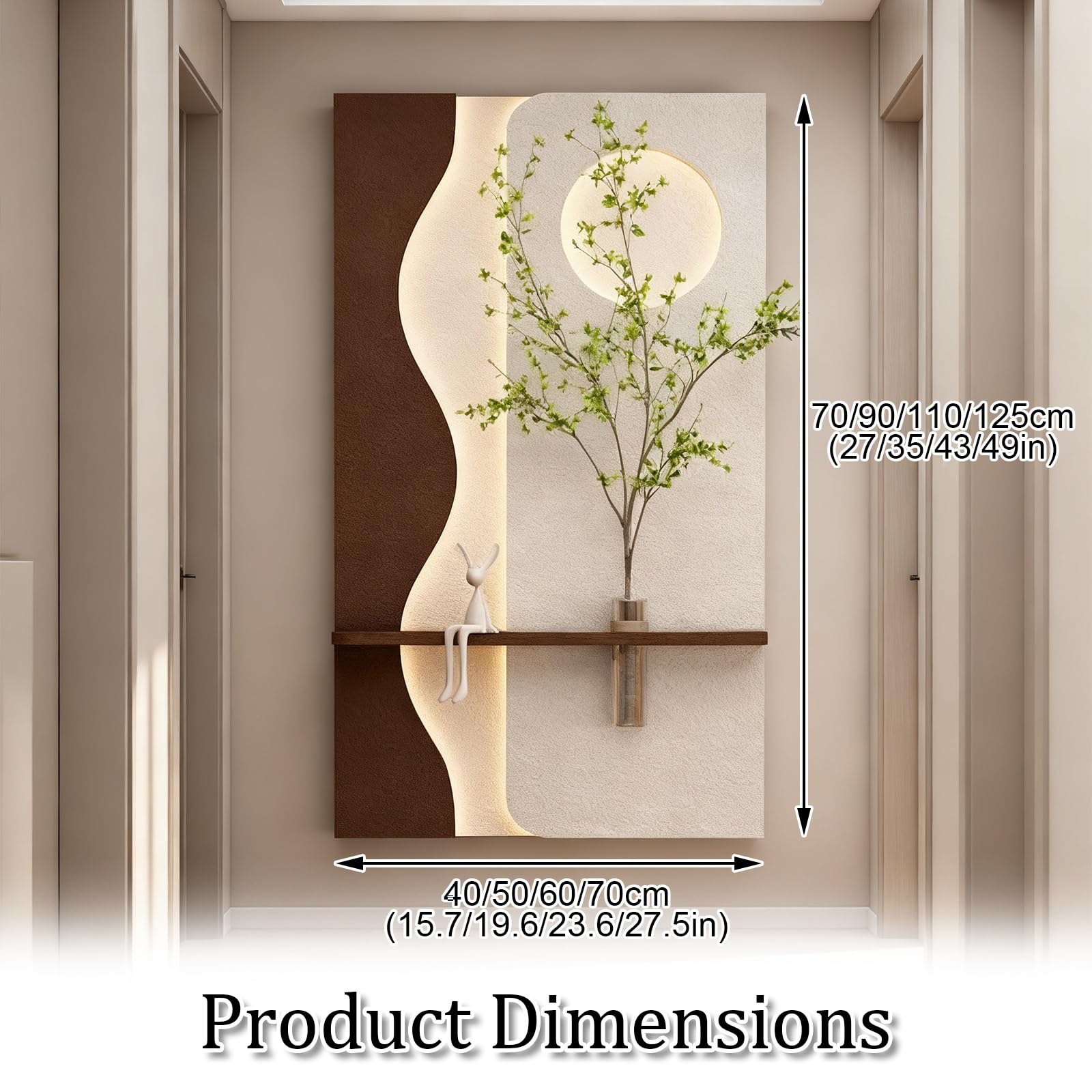 Decorazione murale a LED in Pietra arenaria Verde con Piante finte e Vaso di Vetro, murale 3D con Alimentazione, Decorazione Artistica con Telecomando, per casa, Ristorante, Hote