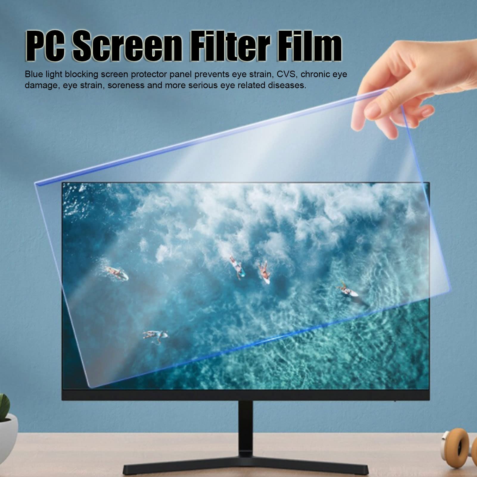 Yunseity Proteggi Schermo per PC da Appendere Anti-luce Blu per Monitor da 21,5 Pollici, Pellicola Filtrante per Protezione degli Occhi di Facile Installazione per Programmatori a Casa