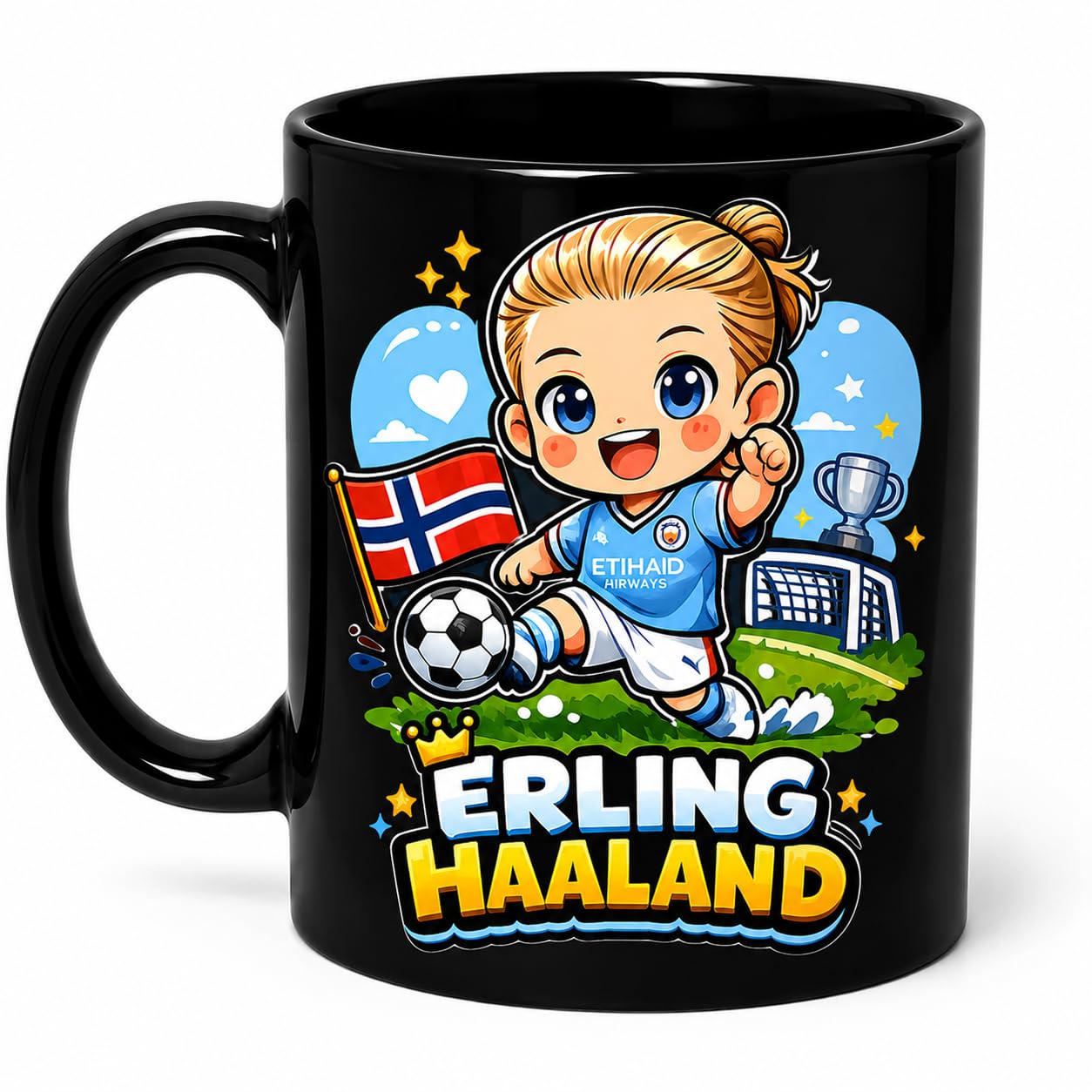 CRAFT MANIACS Erling Haaland Caricature Black Cartoon Coffee Mug | Two-Tone Design, Football Fan, Norway Jersey Print, Ceramic Mug, Novelty Drinkware-image-27