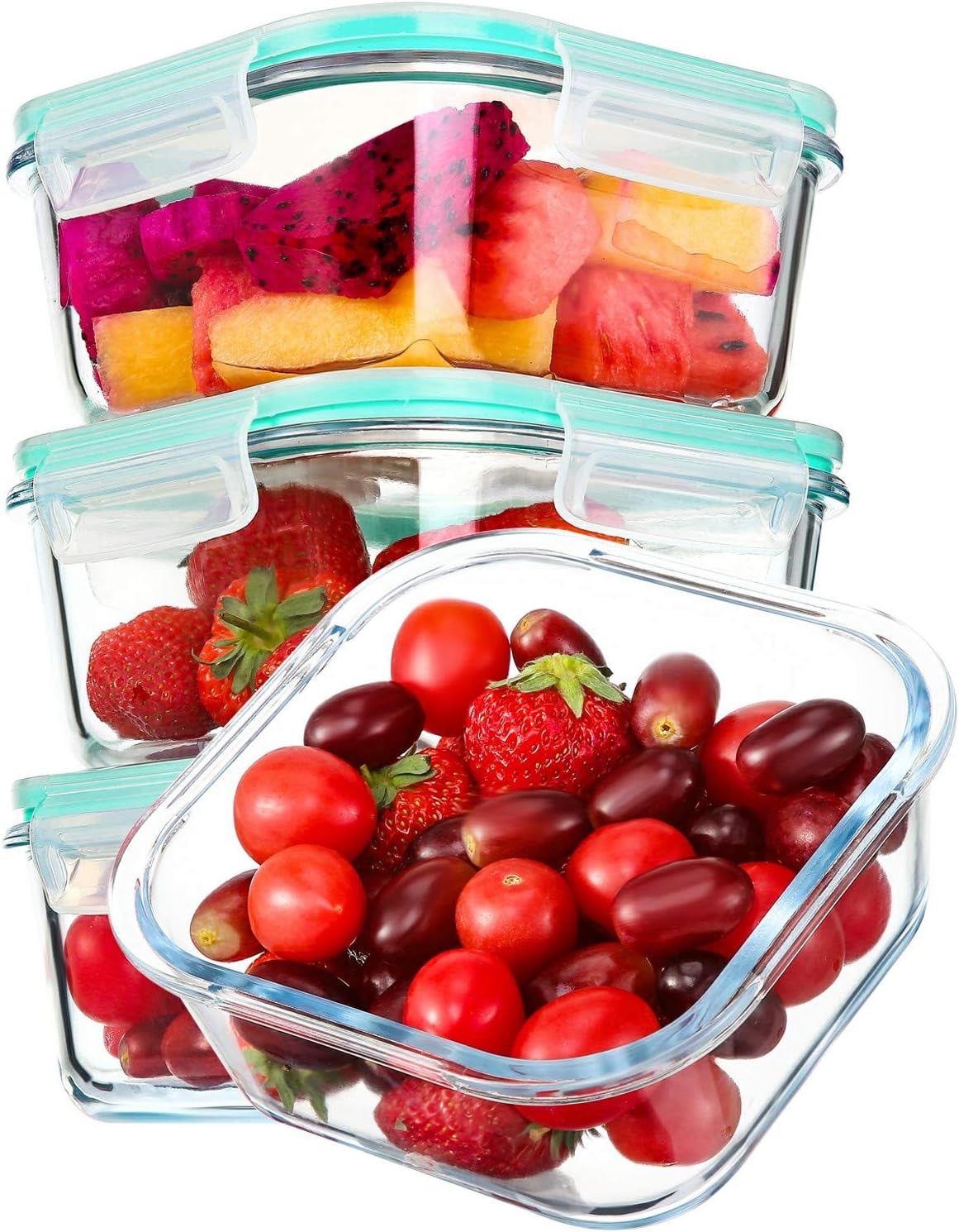 YEBODA Glass Food Storage Containers with Airtight Snap Locking Lids BPA Free Meal Prep Container Set For Home Kitchen Restaurant - Freezer, Microwave, Oven, Dishwasher Safe [28oz, 4 Pack]