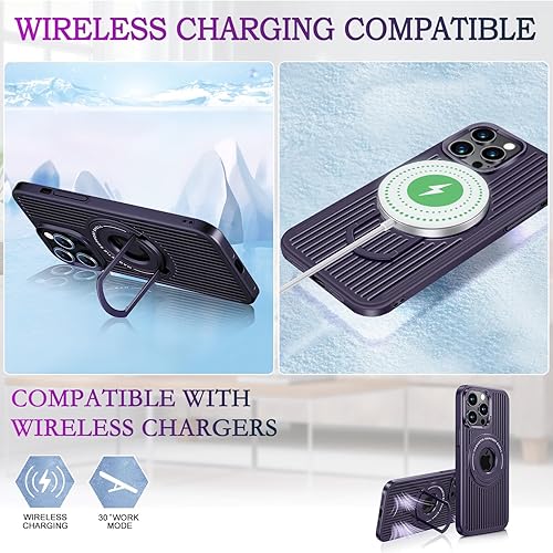 Miniatura 6 de Funda para iPhone 14 Pro con carga inalámbrica Magsafe, disipación de calor, soporte magnético, soporte invisible integrado y soporte de anillo,