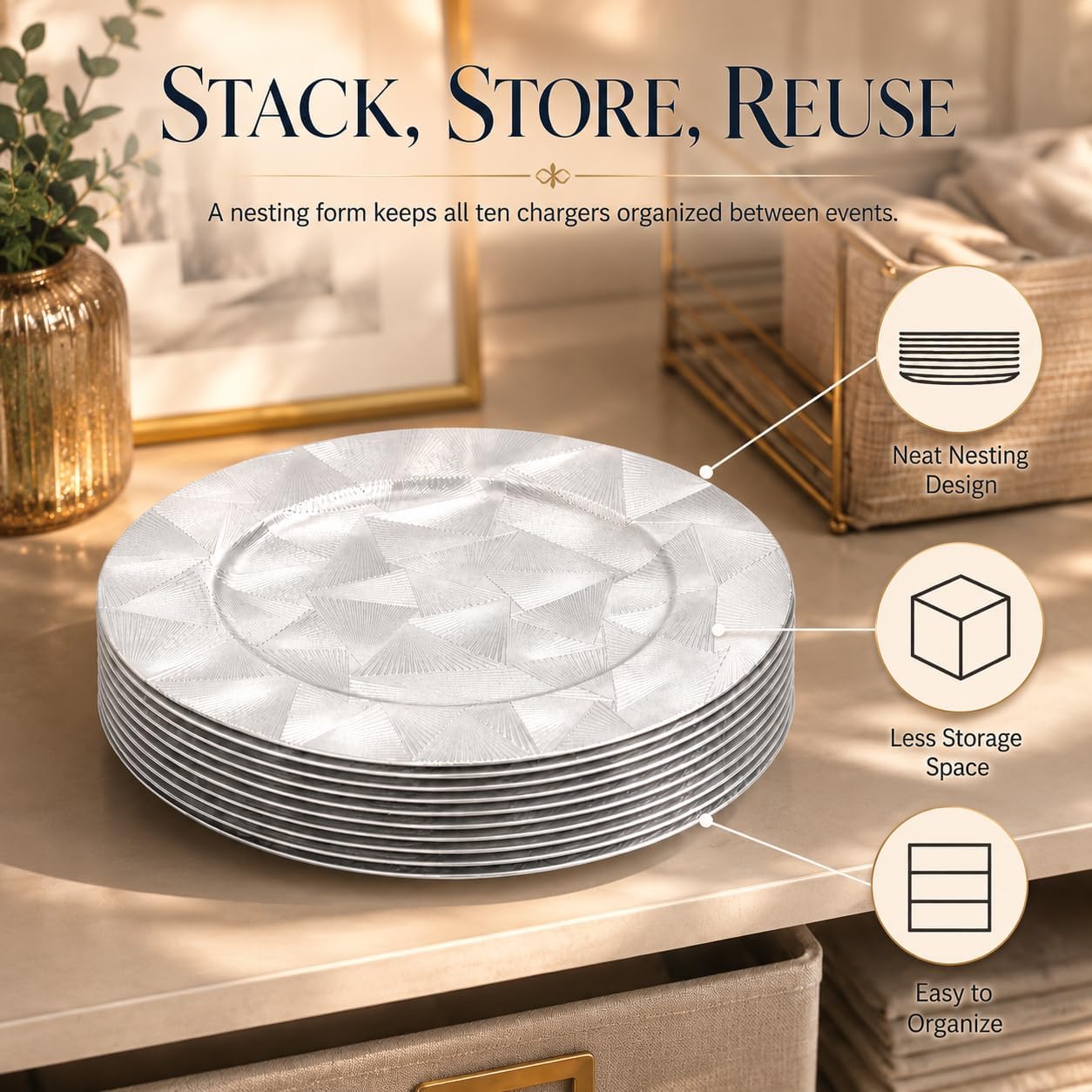 10 Pack Silver Charger Plates, 13" Silver Chargers for Party