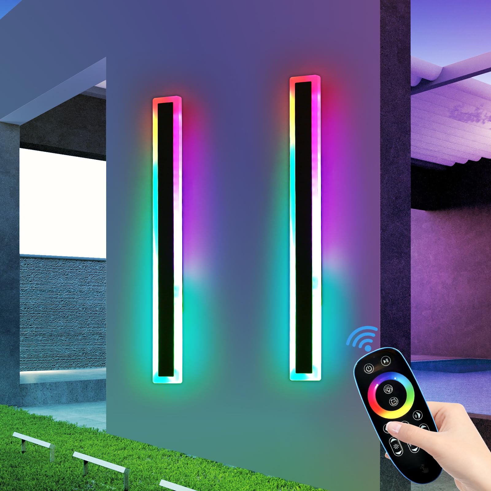 Mikeru 2pack 150cm Outdoor RGB Wall Sconce, 7 RGB Colours Long Outdoor Wall Light with Memory 3000K/4500K/6000K IP65 Rainproof Wall Light for Balconies, Villas, Festive Decorations — image 1