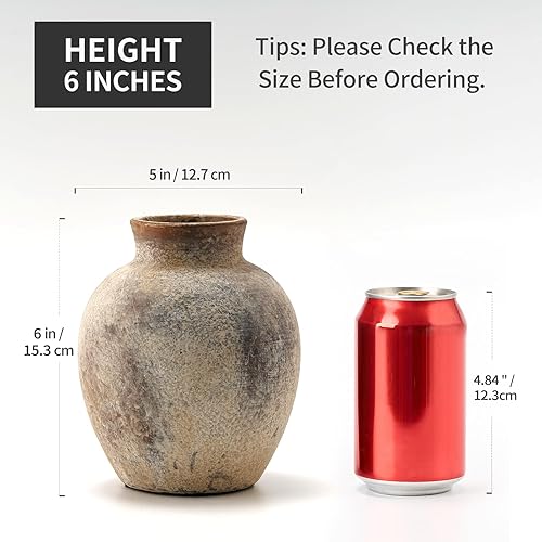 Miniatura 4 de SIDUCAL Florero decorativo de cerámica  Florero rústico de cerámica de 6 pulgadas  Florero bohemio para decoración del hogar  Jarrón de terracota