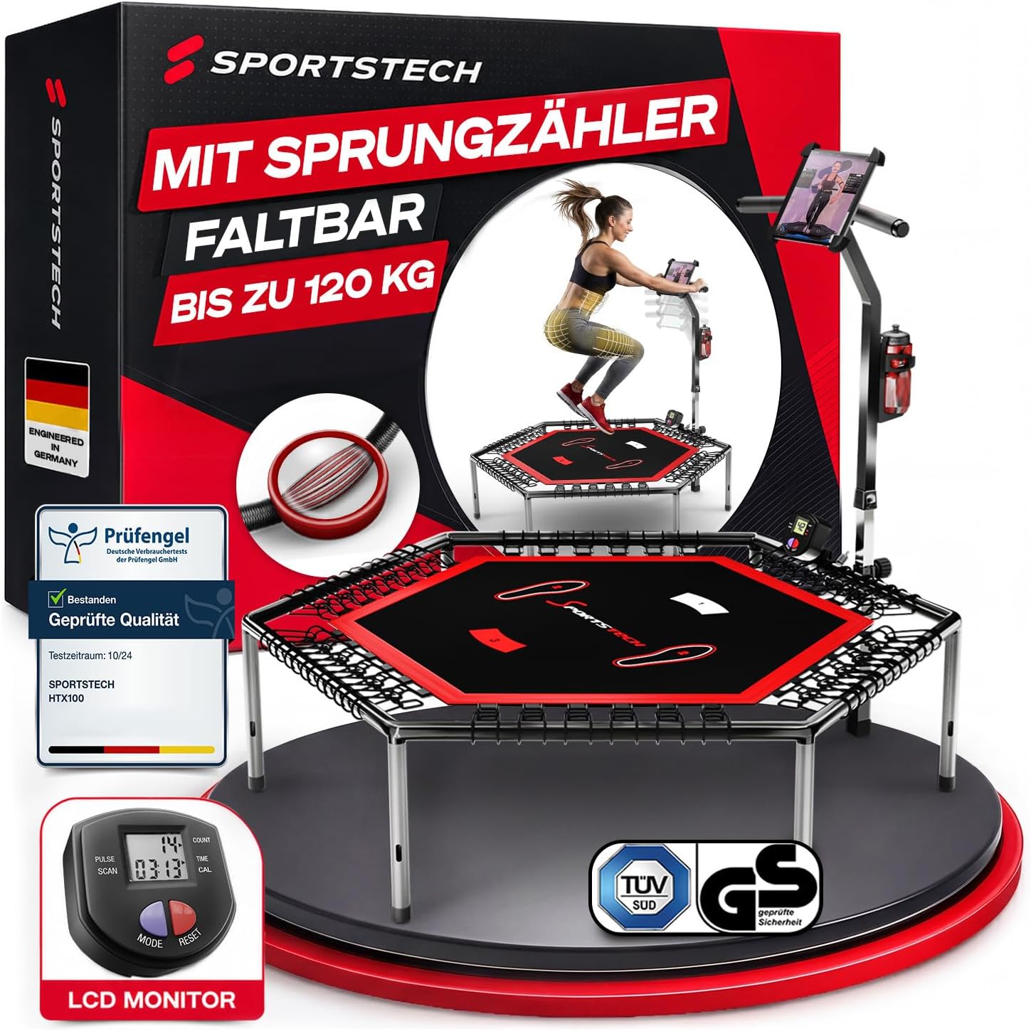 Sportstech HTX100 Fitness Trampolin klappbar Indoor Jumping für Zuhause