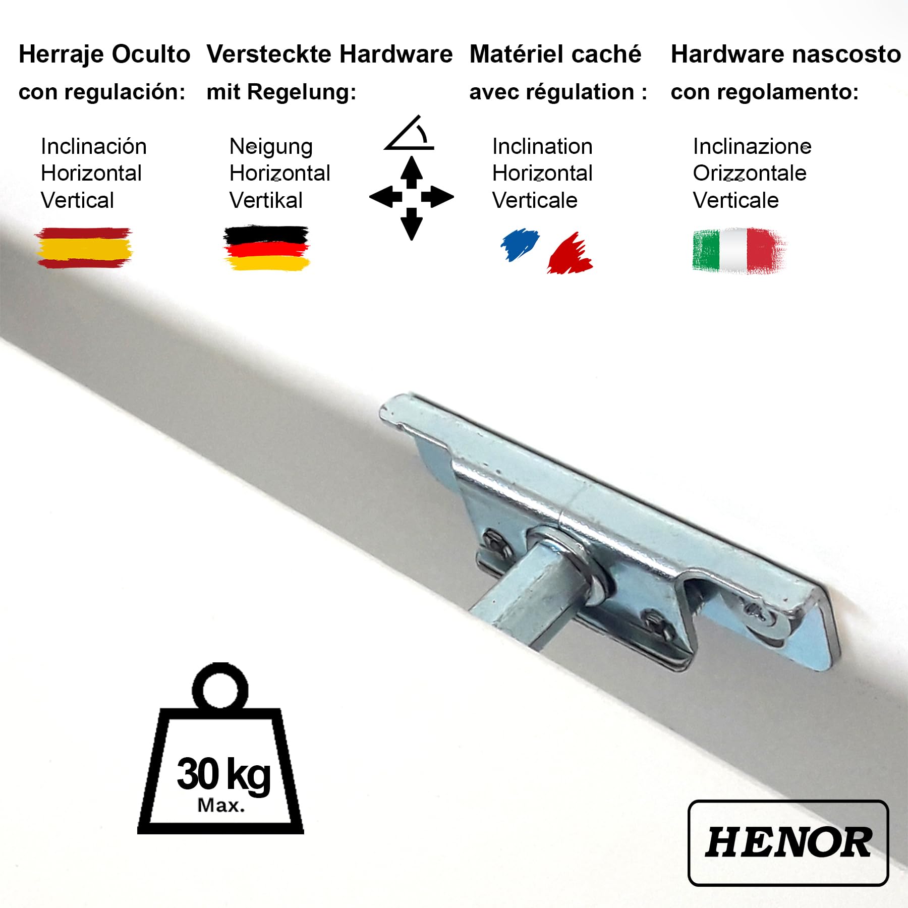 Henor étagère Murale en Bois 120 x 15 x 2.5 cm – Tablette Flottante réglable horizontalement, verticalement et en Inclinaison – Jusqu’à 30 kg – Blanc