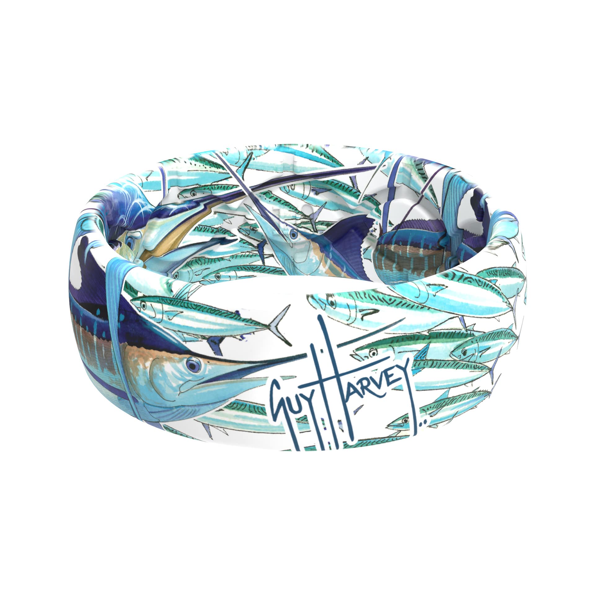 Groove Life Guy Harvey Silicone Ring – Breathable Rubber Wedding Band for Men & Women, Unique Fishing & Ocean Design, Comfortable, Durable, Flexible