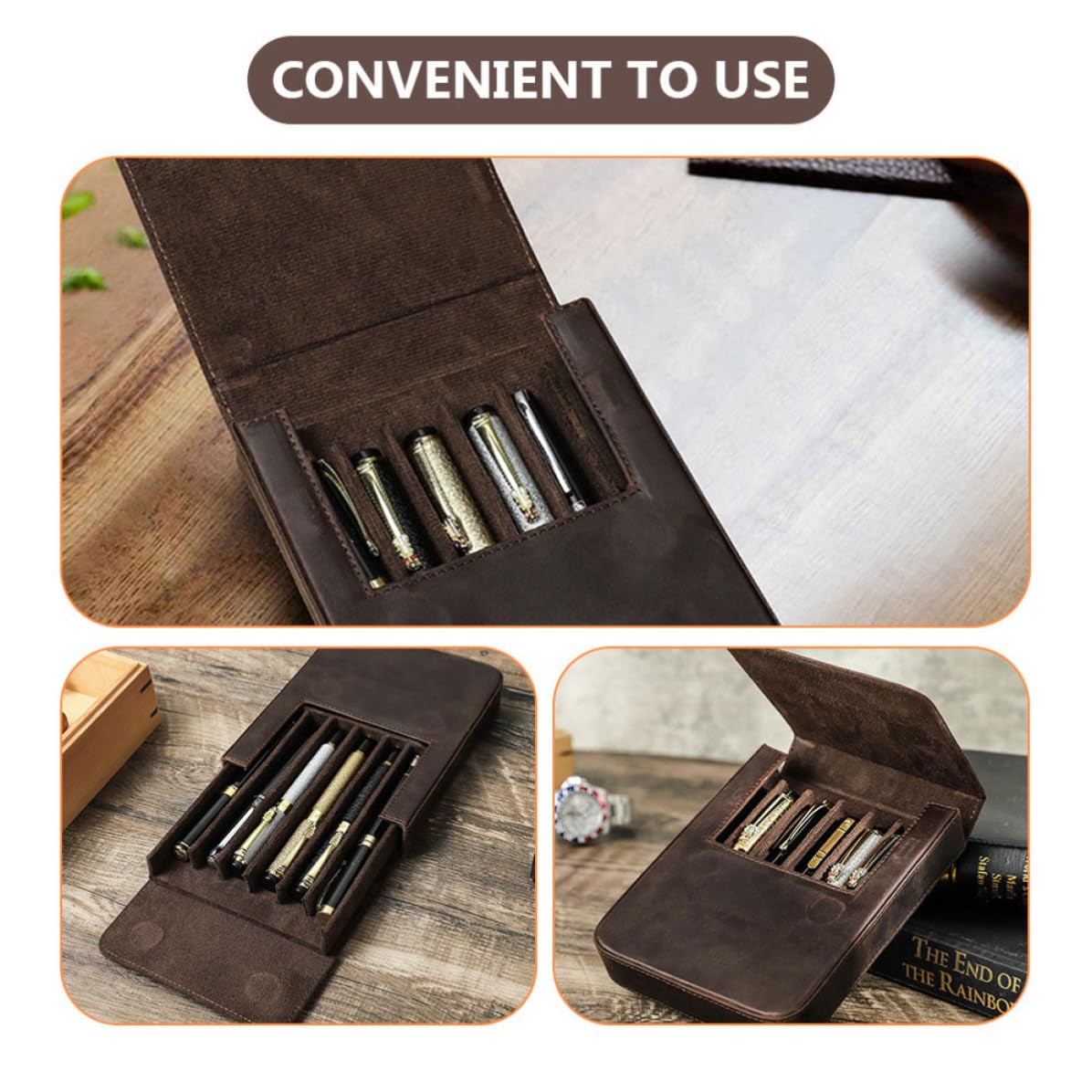 Astuccio Porta Penne in Cuoio Fatto a Mano per 6 Penne, Design Interno Compatto Coperchio, Elegante e Semplice, per Regali e Celebrazioni di Festival
