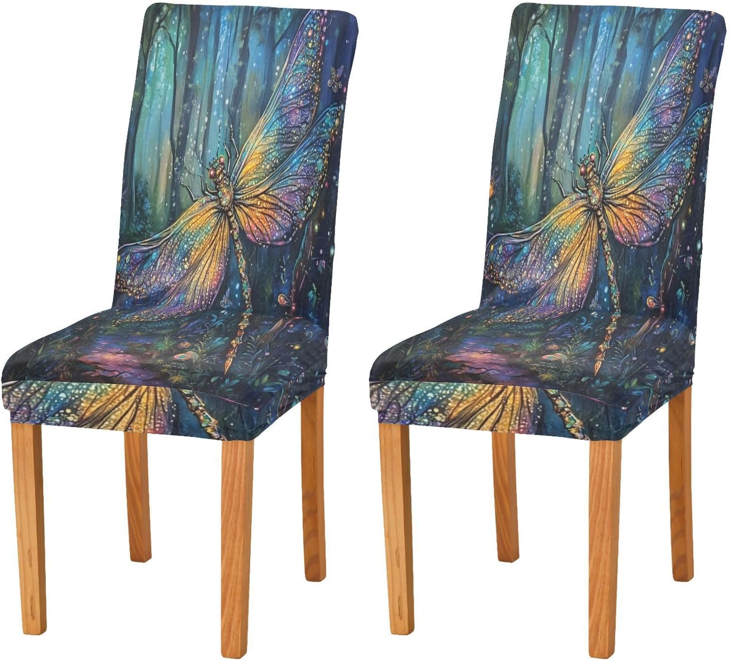 ALAZA Chair Covers for Dining Room, Forest Dragonfly Magic Stretch Chair Cover Sets Chair Protector Removable Washable for Ktichen Restaurant Hotel