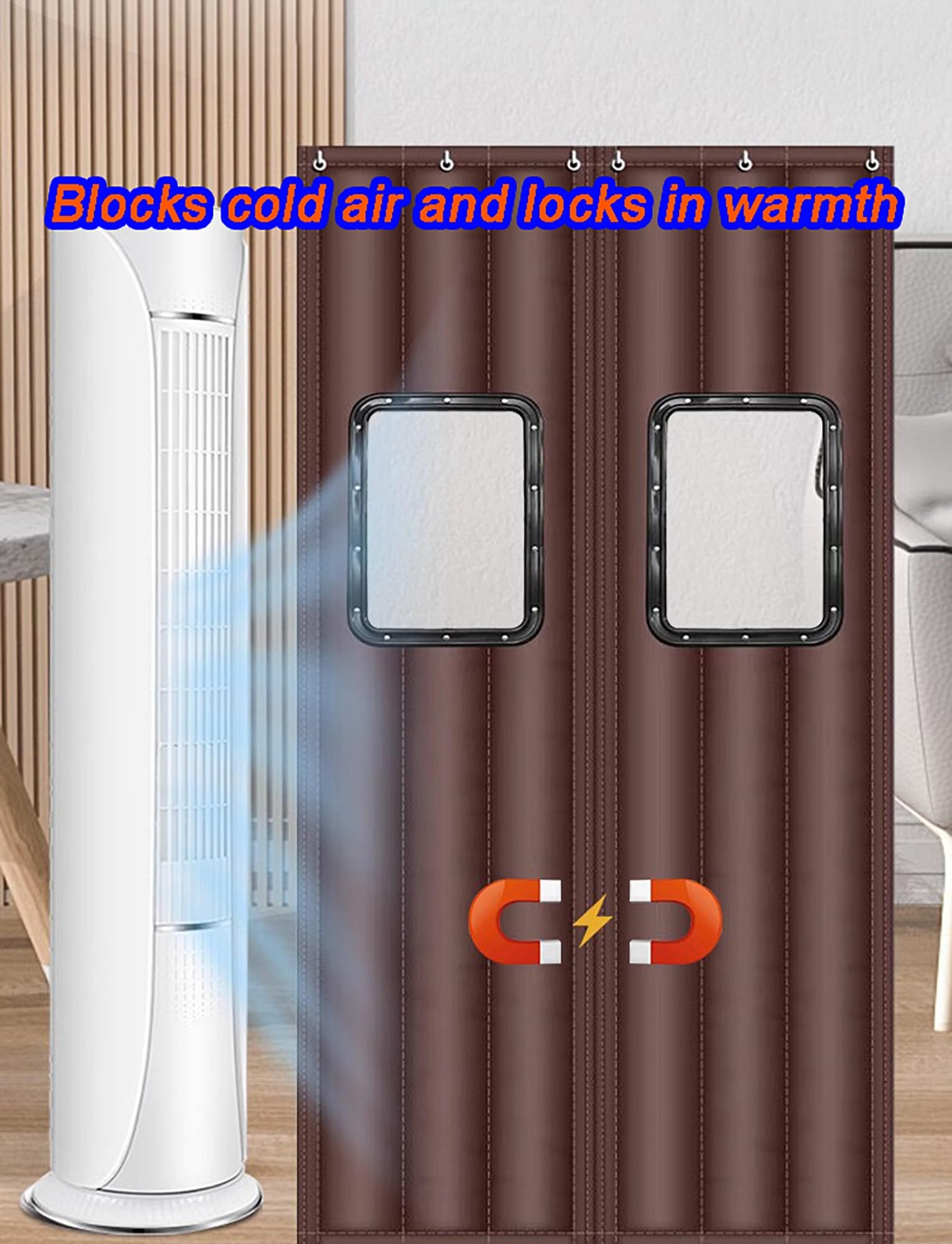 Kommerzieller magnetischer Türvorhang – wärmeisolierter Wintervorhang for Ladeneingänge, Heimgebrauch, Zugluftstopper, winddicht und schalldicht​(Brown,40x220cm/15.7x86.6in)