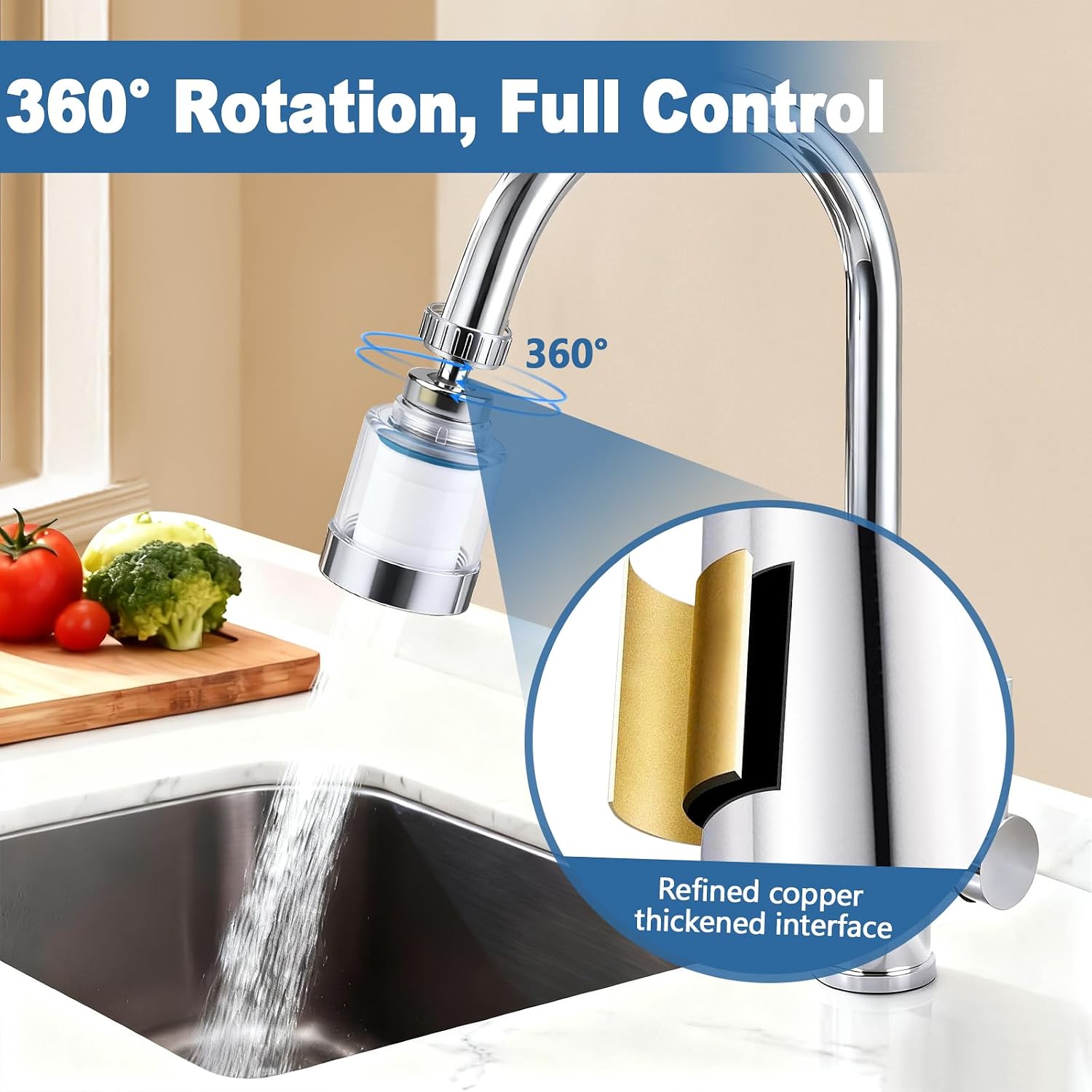 23 Pcs Sink Faucet Water Filter with Filter Elements Set, 360 Rotating Faucet Filters, Remove Fluoride Heavy Metals Hard Water, Sink Filters Faucets for Home Kitchen & Bathroom