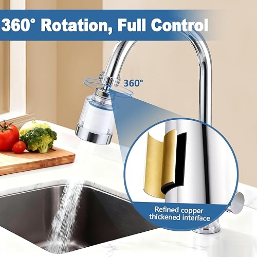 Miniatura 4 de Juego de 23 filtros de agua para grifo de fregadero con elementos de filtro, filtros giratorios de 360 grados, elimina metales pesados fluoruro,
