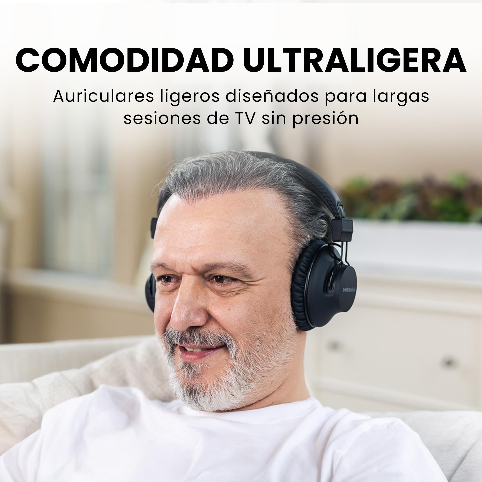 Avantree HT5009 Plus – Auriculares TV inalámbricos para televisores con Salida óptica o AUX, Voz Clara y Aumento de Volumen, diseño Over-Ear cómodo, 60 h de Uso, Base de Carga incluida