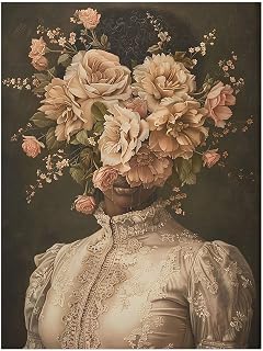 Black Woman Wall Art,Floral Head Portrait Painting,Victorian Black Art,Black Renaissance Poster for Apartment Bedroom Living Room Decor 12x16inch Unframed