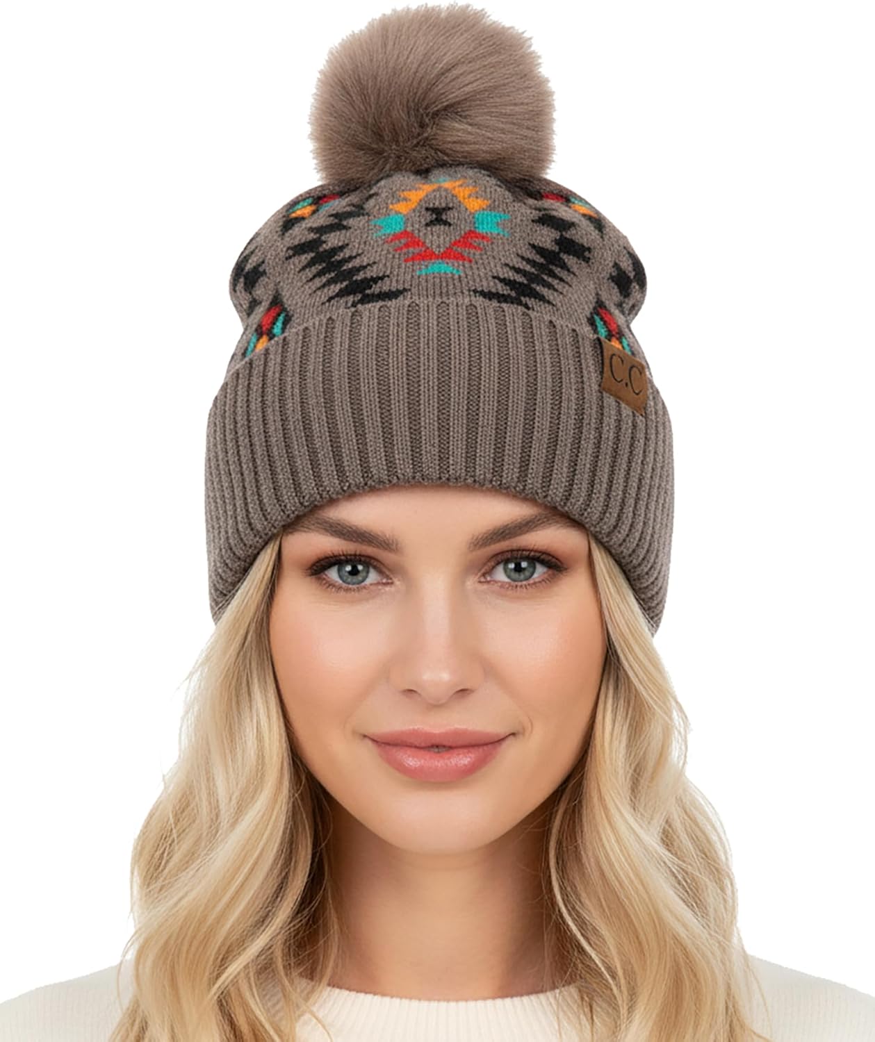 Funky Junque Women’s Pom Pom Beanie – Soft Knit Winter Hats for Women & Teens, Warm Fashionable Beanie with Faux Fur Poms