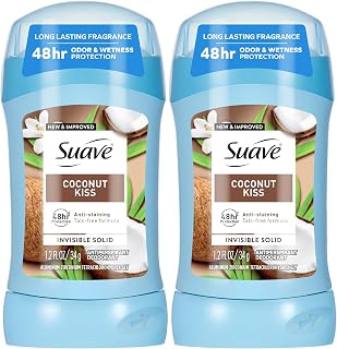 Antiperspirant Deodorant for Women, Coconut Kiss 2-Pack – Anti-Staining Invisible Solid Sticks, Talc-Free, 1.2 Oz Ea