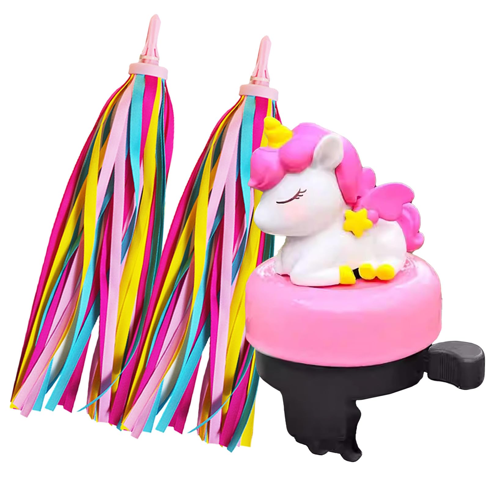 1PCS Pink Unicorn Kids Bike Bell with 2PCS Kids Bike Streamers for Children's Bike scooter Accessories,Kids Bike scooter Bell and 10" Kid's Rainbow Bike Tassel Ribbons for girls (Pink Unicorn)
