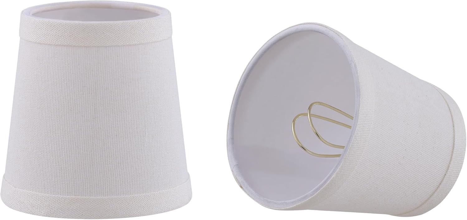 Aspen Creative 51039-2, Hardback Empire Tranditional Clip-On Chandelier Shade, Off-White Linen Fabric, 3" Top x 4" Bottom x 4" Slant, Set Of 2