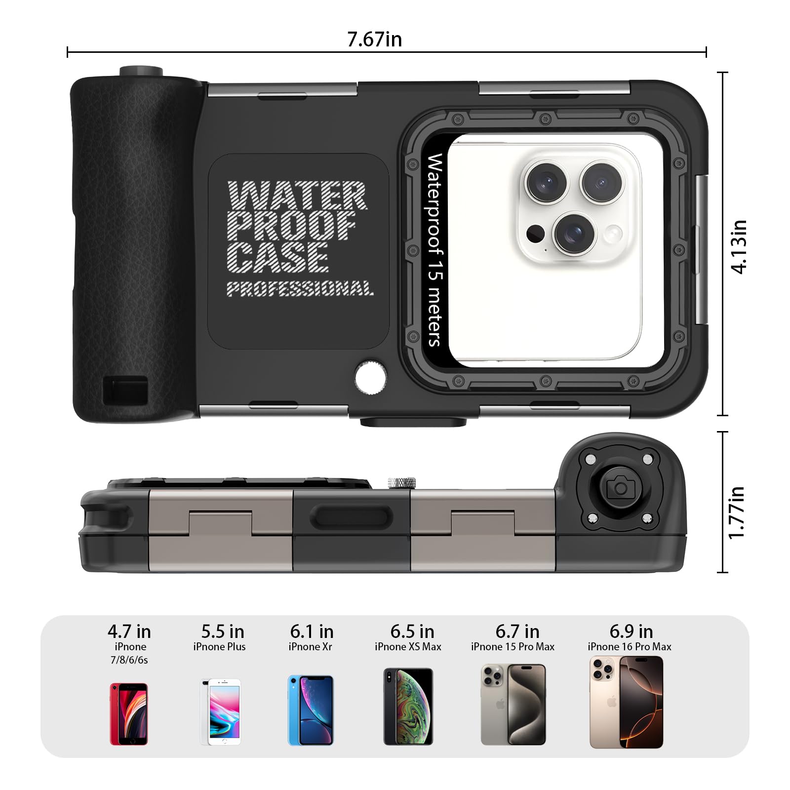Custodia subacquea impermeabile per snorkeling e immersioni per iPhone 16/15/14/13/12/11 Pro Max 15m/50ft Custodia impermeabile professionale per immersioni subacquee Custodia per foto e