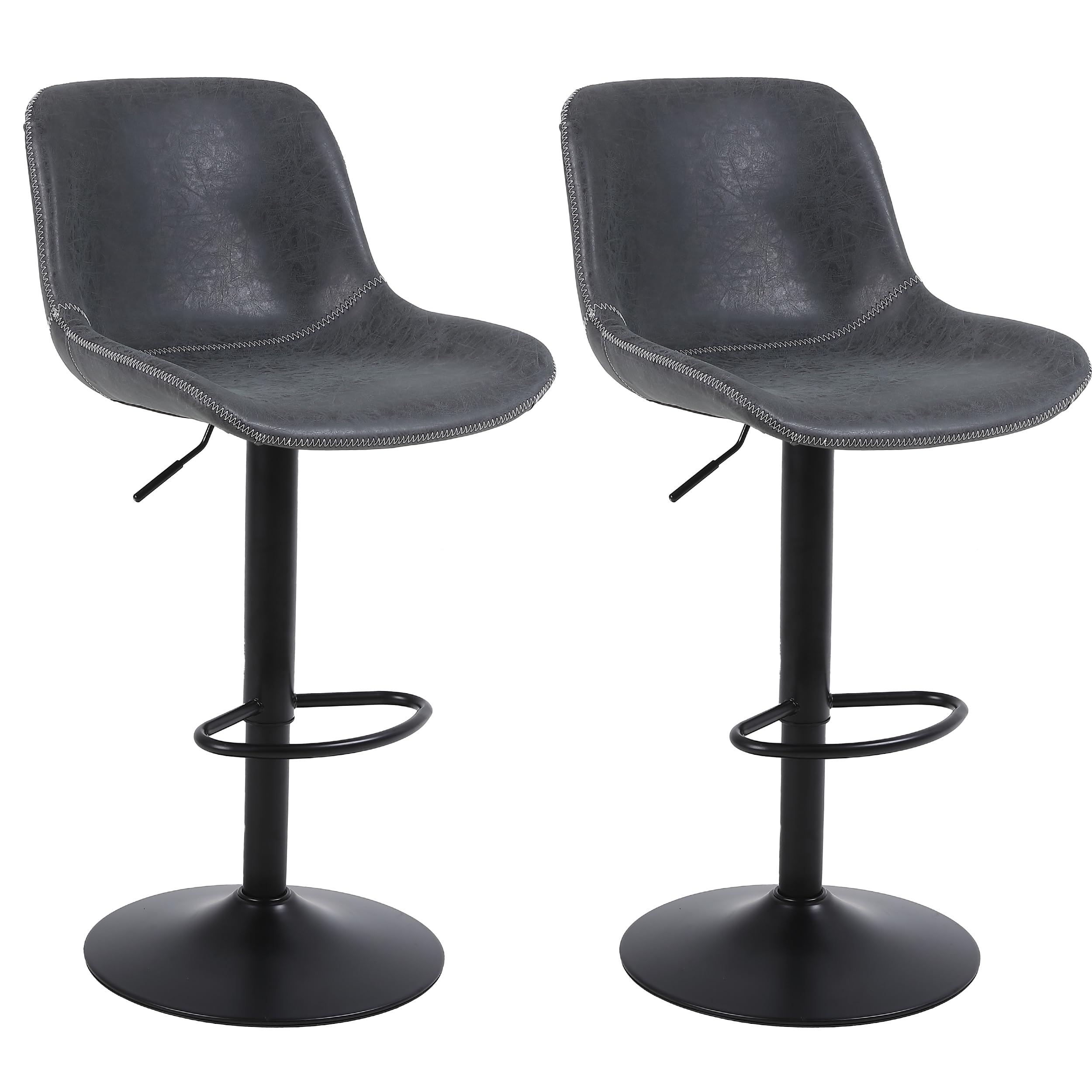 Ermnois Juego de 2 taburetes Altos de Cocina taburetes de Bar giratorios con Respaldo,sillas de Bar Modernas Ajustables,Taburete Alto sin Brazos de Piel sintética para Isla de Cocina,Color Negro
