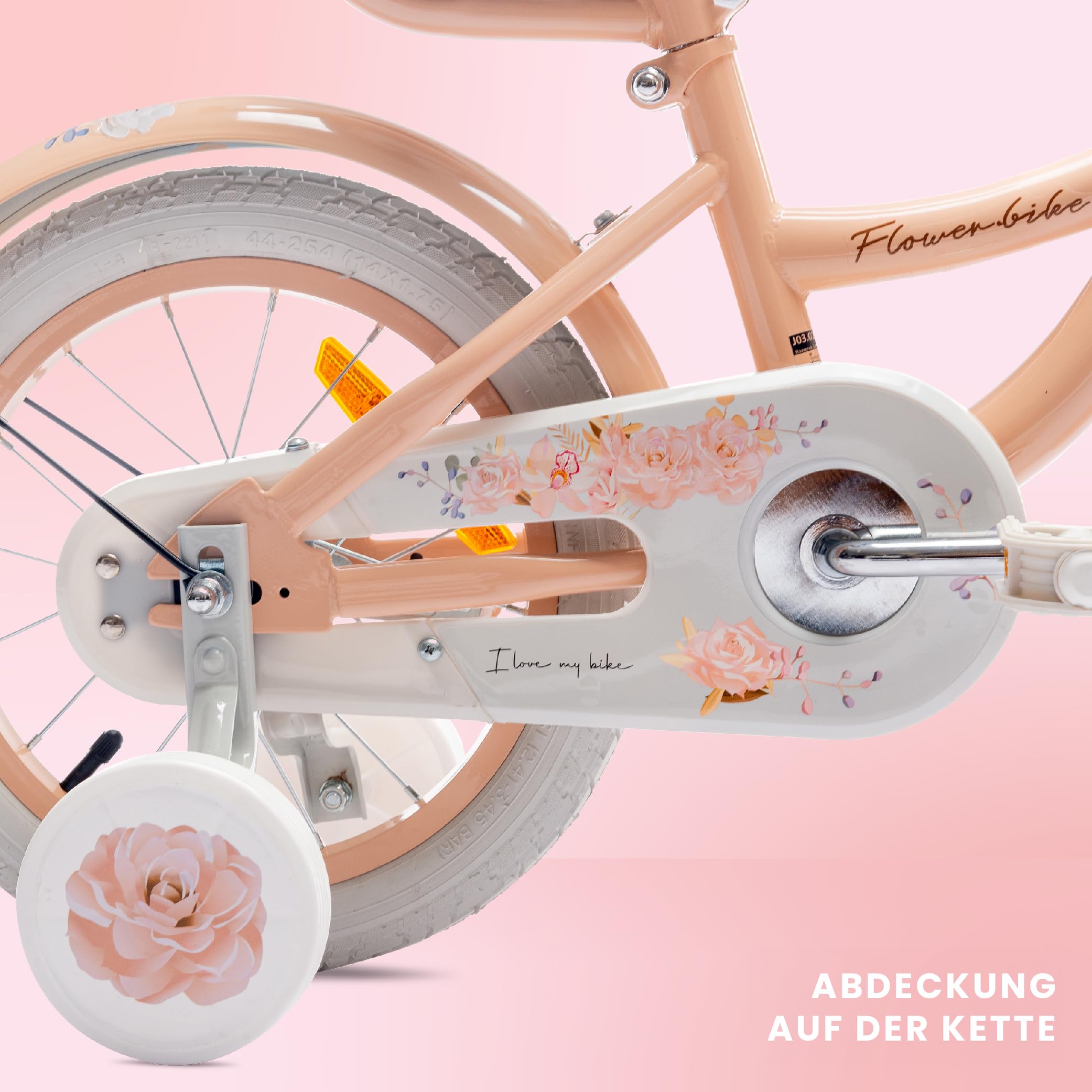 sun baby Flower Bike Kinderfahrrad Mädchen 12/14/16 Zoll, mit Stützrädern, Abnehmbarer Schubstange, Korb, Klingel, Rücktrittbremse & V-Brake, für Kinder ab 2 Jahre