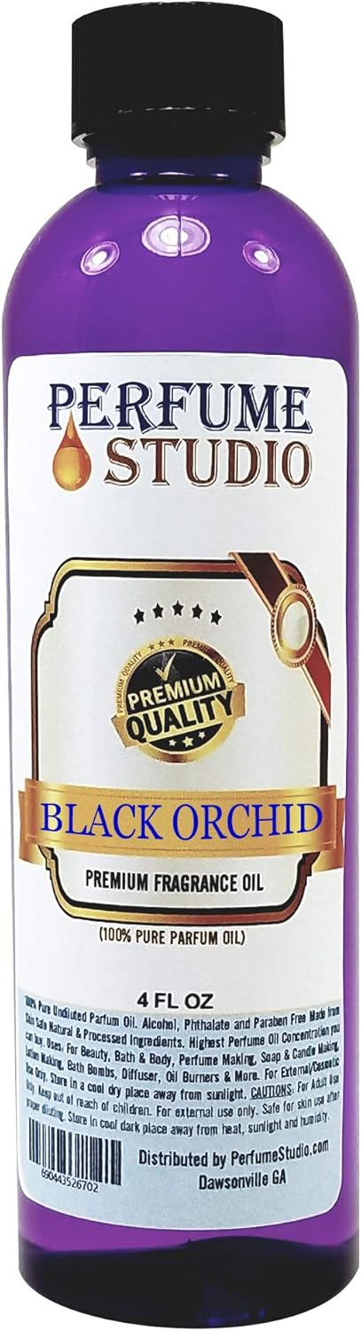 Black Orchid Fragrance Oil for Making Candle, Soap, Lotion, Perfume, Cologne, Incense, Bath Bomb, Diffusers, Plug in Refills, Oil Burners. Premium Quality Undiluted Pure Perfume Oil (Black Orchid 4oz)