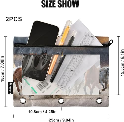 Miniatura 3 de ATTX Horse Pencil Pouch for 3 Ring Binder with Smooth Zipper, Clear Window Pencil Case for Binder, Big Capacity with 3 Reinforced Grommets