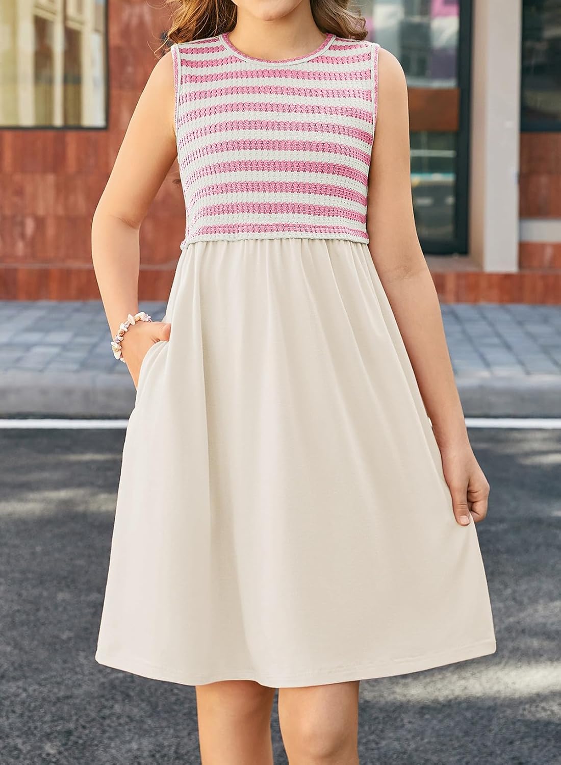 blibean Girls Summer Dress Tween Knit Striped Sundress Size 6-15 Years - Image 2