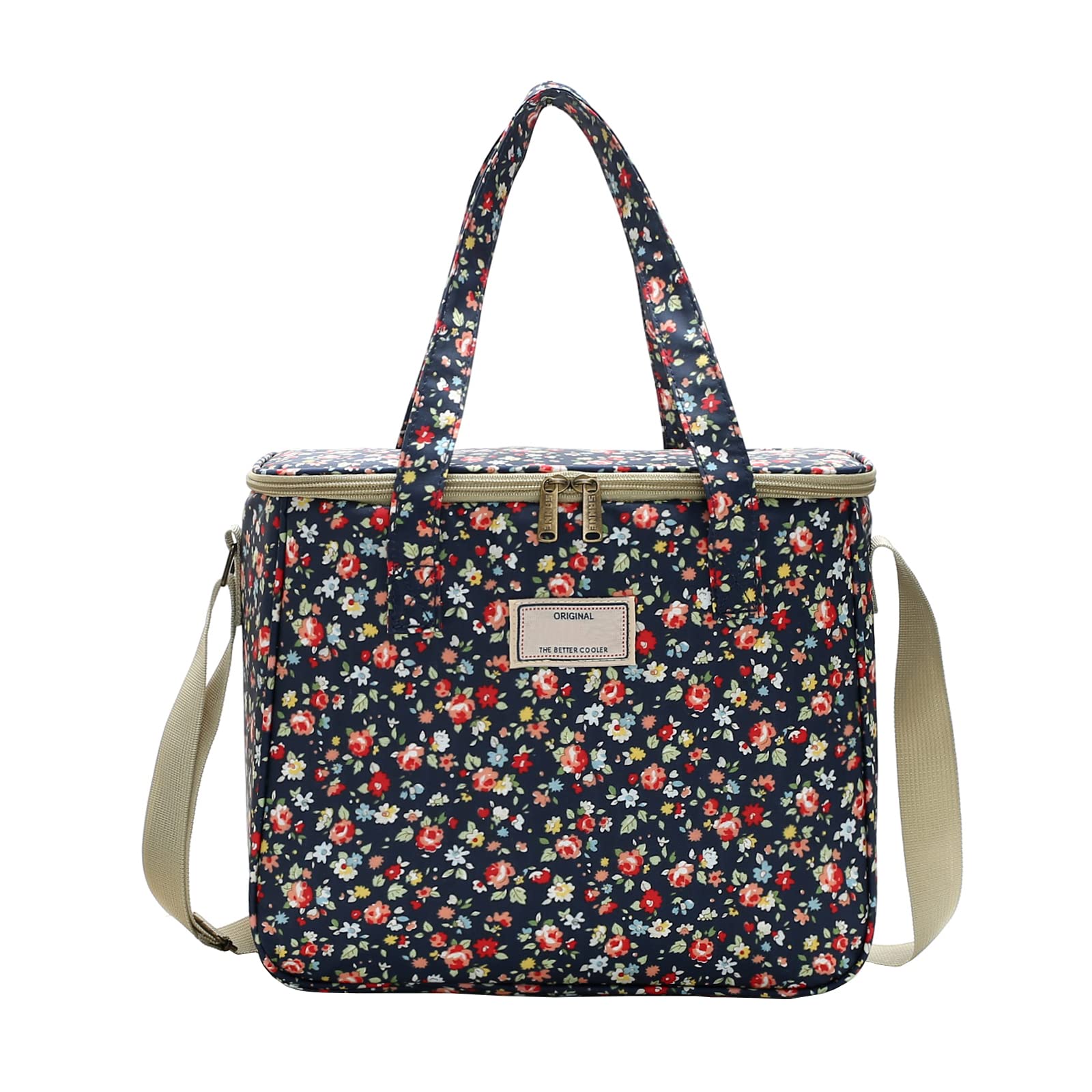 Nanxson Insulated Lunch Bag for Women Men Floral Cool Bag Lunch Box Waterproof Large Capacity Tote Bag for Picnics Work School (11L,A-Navy) - Image 2