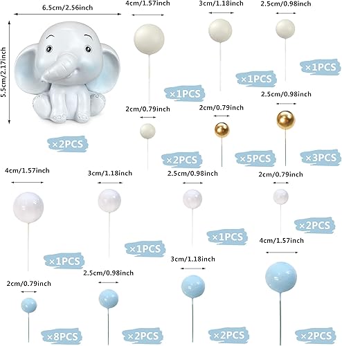 34 bolas de decoración de pasteles de elefante, selecciones para decoración de pasteles para baby shower, temática de animales de la selva,