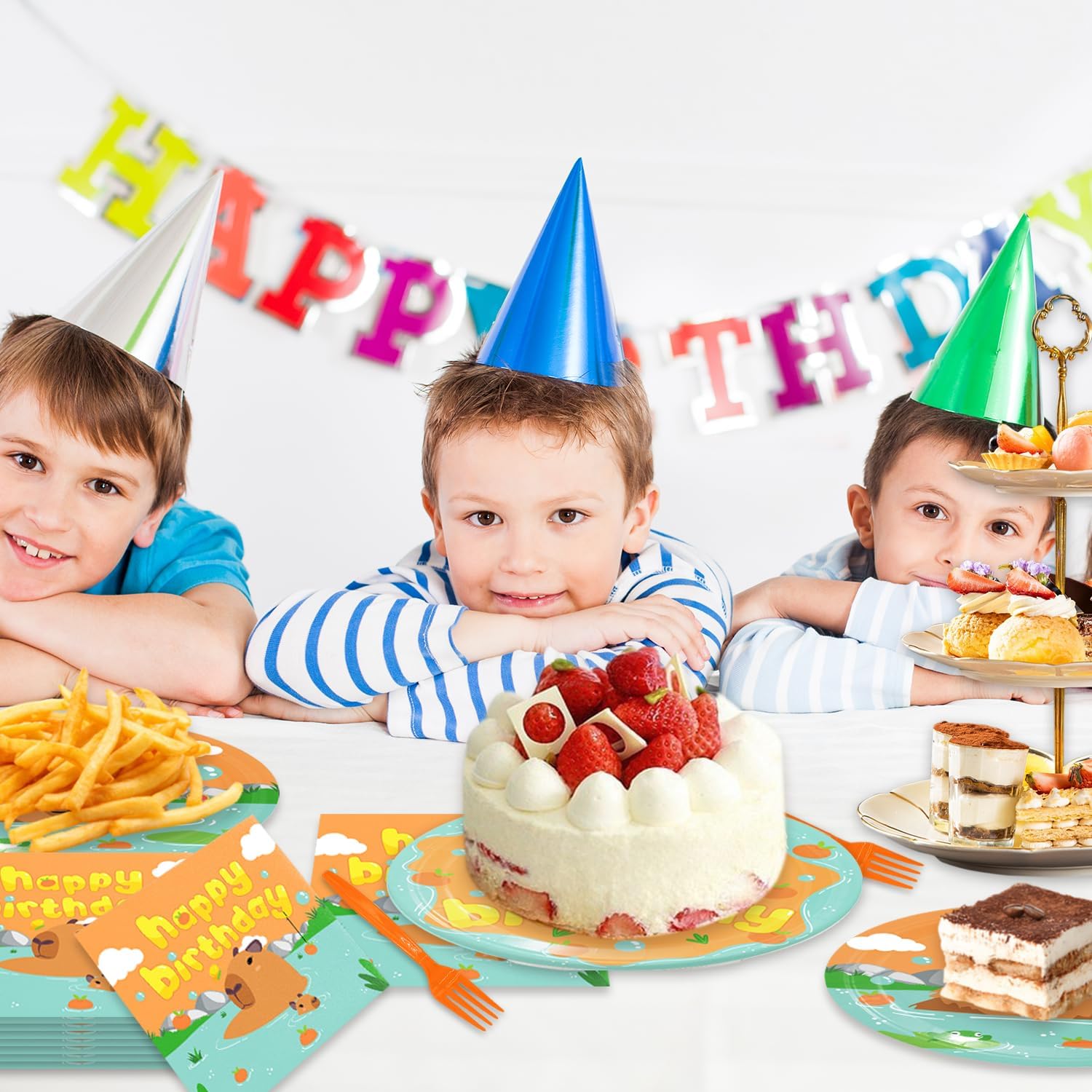 96Pcs Capybara Birthday Party Supplies Capybara Paper Plates Capybara Napkins Forks Boys Girls Baby Shower Capybara Birthday Party Decorations - Image 7