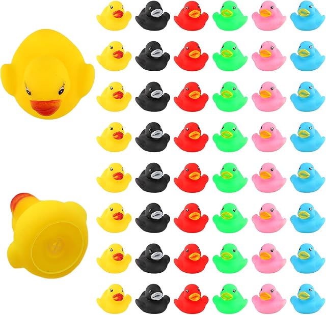 LUTER 48Pcs Rubber Ducky Bath Toy for Kids, Float and Squeak Mini Small Colorful Ducks Bathtub Toys for Shower/Birthday/Party Supplies