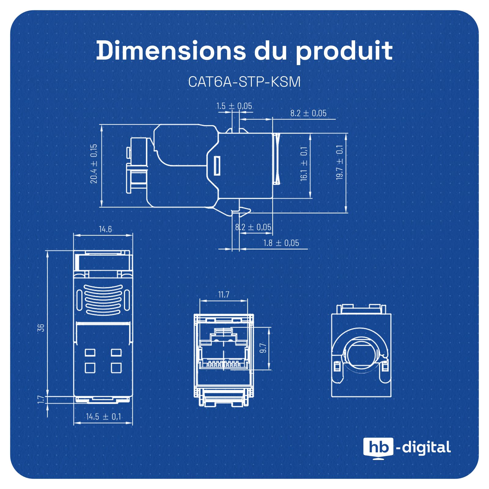 HB-DIGITAL 8x Module Keystone RJ45 CAT 6a Prise Réseau 10 Gbit/s STP Blindé AWG 22-24 Connexion LSA Sans Outil pour Câble Ethernet LAN, Panneau de Brassage et Prise Murale