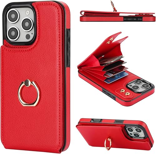 Miniatura 10 de Folosu Funda compatible con iPhone 16 Pro Max con soporte para tarjetas, rotación de 360°, soporte de anillo de dedo con función atril, bloqueo Oro