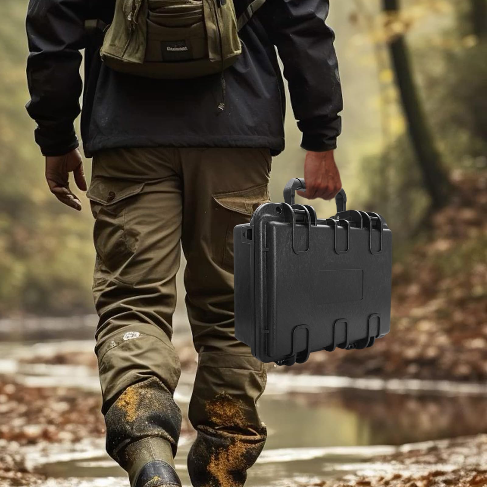 Custodia rigida portatile impermeabile con 2 strati di spugna, piccola valigetta per il trasporto esterno universale, custodia per fotocamera DSLR, obiettivo e videocamera, Nero , Valigia