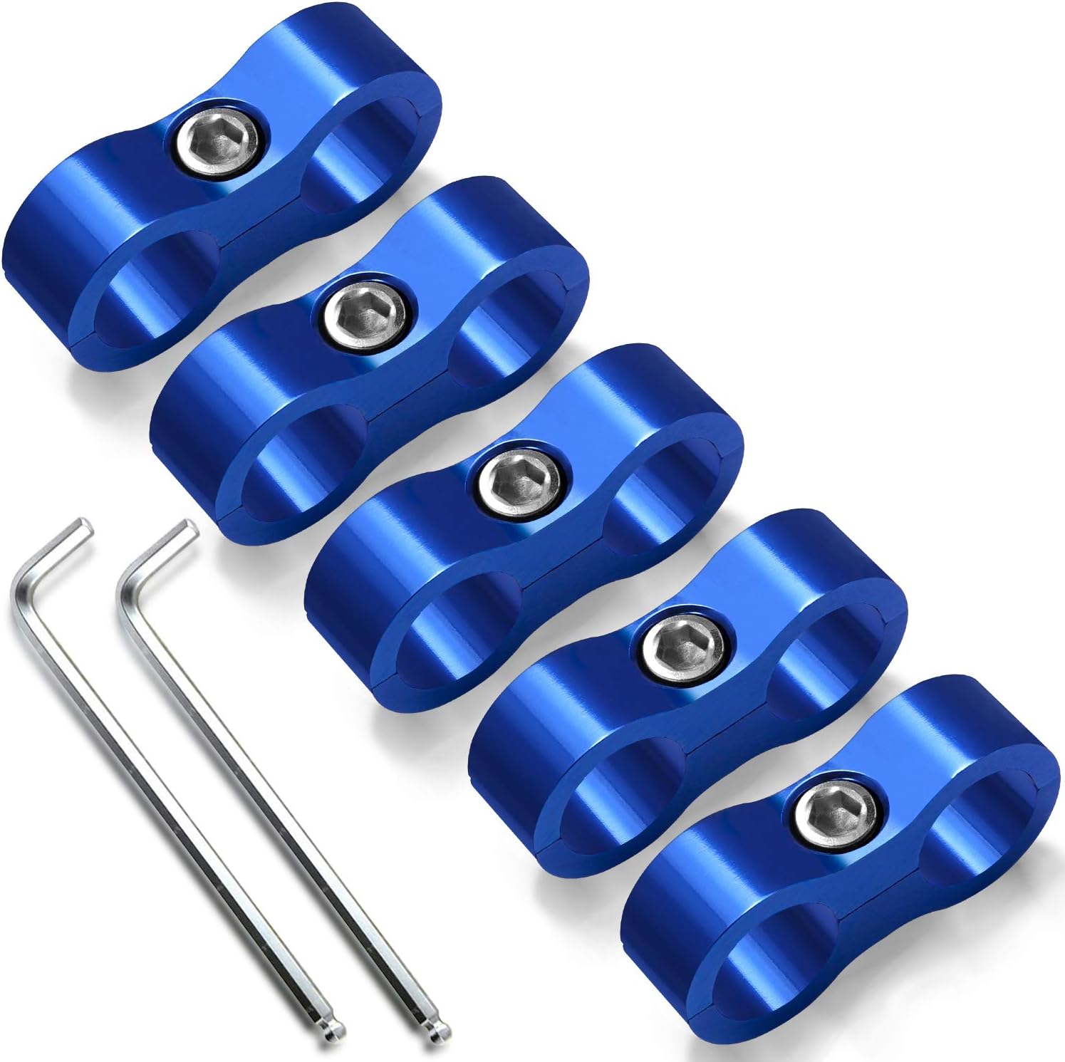 Vignee 5 Pieces Separator Clamp,Aluminum Hose Fitting Adapter,Fuel line Mounting Clamps,Hose Separator Clamp for Oil Line, Brake Line,Gas Line and Water Pipe(Blue,AN4)