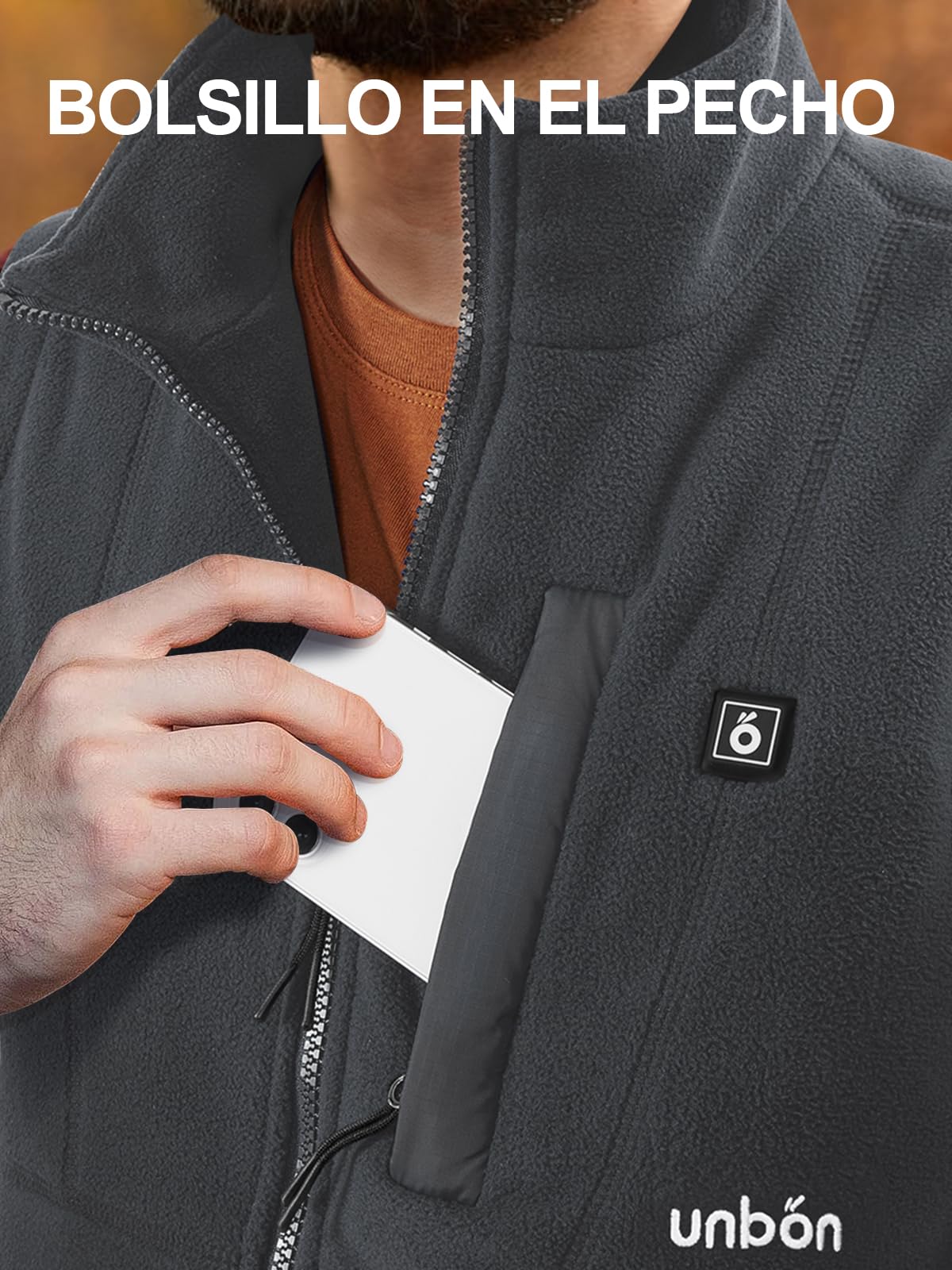 UNBON Chaleco Calefactable Hombre con Batería USB 10000mAh, Chaleco Térmico Eléctrico Polar, Chalecos Calefactor Hombre con 3 Temperaturas 6 Zonas Calefactables para Moto Caza Trabajo, Gris, 3XL